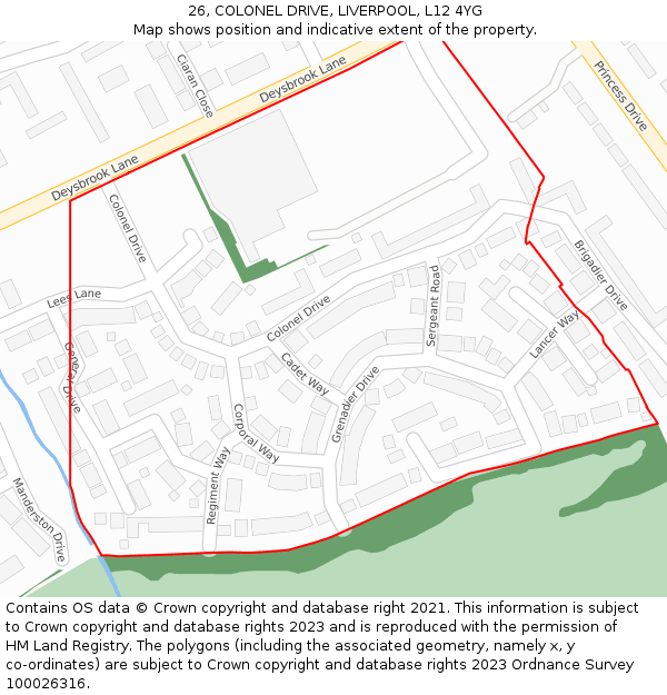 26, COLONEL DRIVE, LIVERPOOL, L12 4YG: Location map and indicative extent of plot