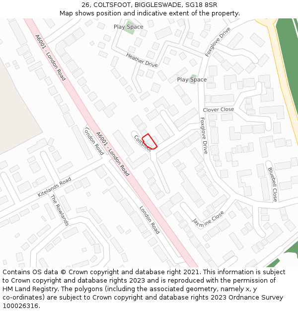 26, COLTSFOOT, BIGGLESWADE, SG18 8SR: Location map and indicative extent of plot