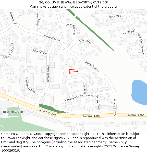 26, COLUMBINE WAY, BEDWORTH, CV12 0GF: Location map and indicative extent of plot