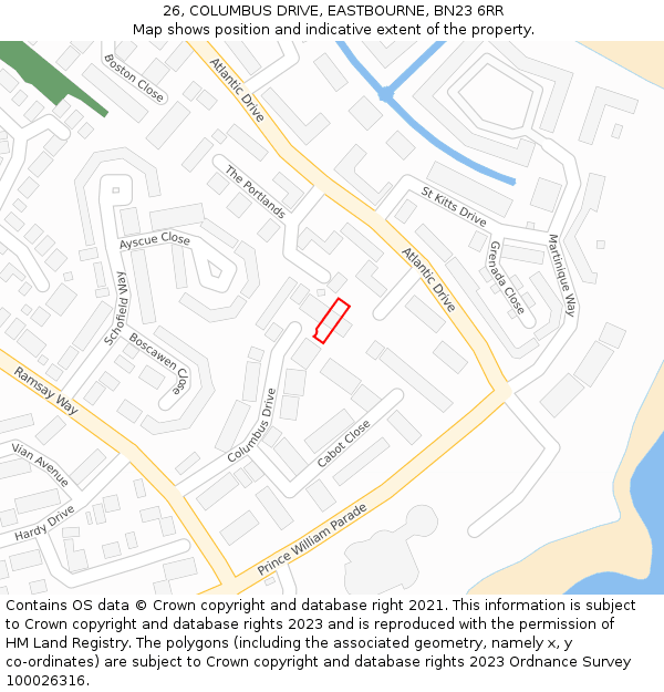 26, COLUMBUS DRIVE, EASTBOURNE, BN23 6RR: Location map and indicative extent of plot