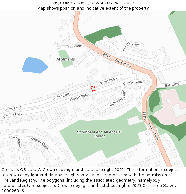 26, COMBS ROAD, DEWSBURY, WF12 0LB: Location map and indicative extent of plot