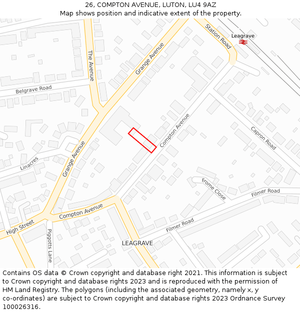 26, COMPTON AVENUE, LUTON, LU4 9AZ: Location map and indicative extent of plot