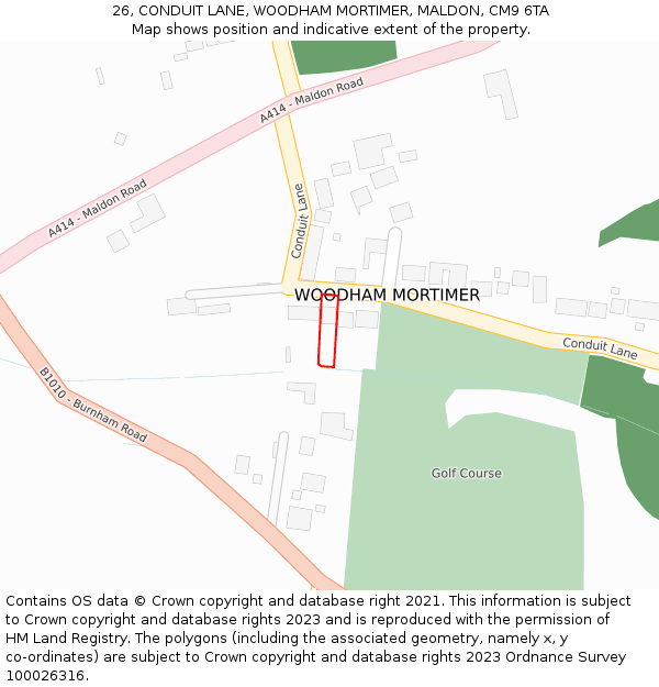 26, CONDUIT LANE, WOODHAM MORTIMER, MALDON, CM9 6TA: Location map and indicative extent of plot