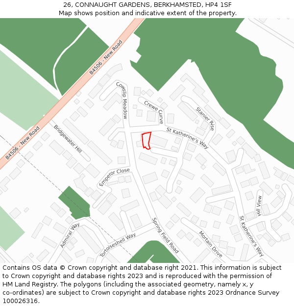 26, CONNAUGHT GARDENS, BERKHAMSTED, HP4 1SF: Location map and indicative extent of plot