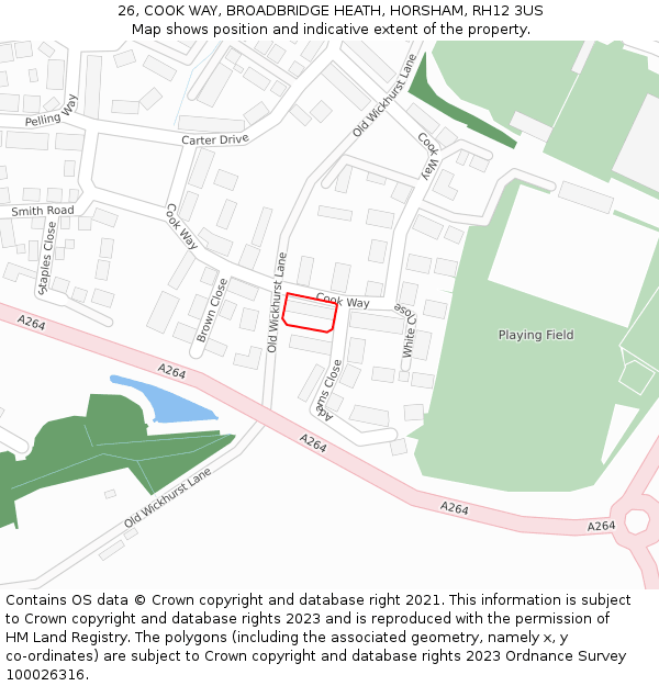 26, COOK WAY, BROADBRIDGE HEATH, HORSHAM, RH12 3US: Location map and indicative extent of plot