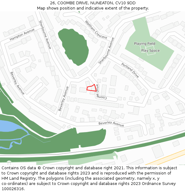 26, COOMBE DRIVE, NUNEATON, CV10 9DD: Location map and indicative extent of plot