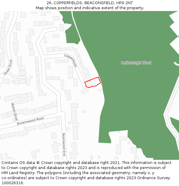 26, COPPERFIELDS, BEACONSFIELD, HP9 2NT: Location map and indicative extent of plot