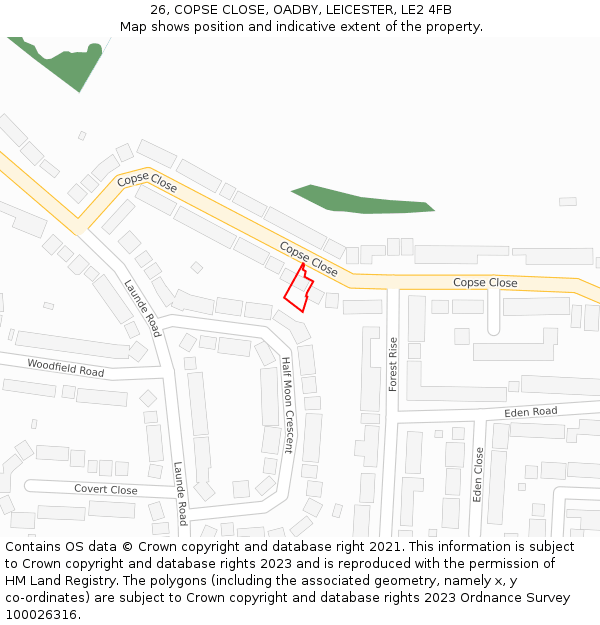 26, COPSE CLOSE, OADBY, LEICESTER, LE2 4FB: Location map and indicative extent of plot