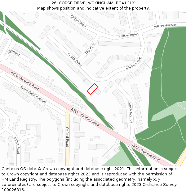 26, COPSE DRIVE, WOKINGHAM, RG41 1LX: Location map and indicative extent of plot