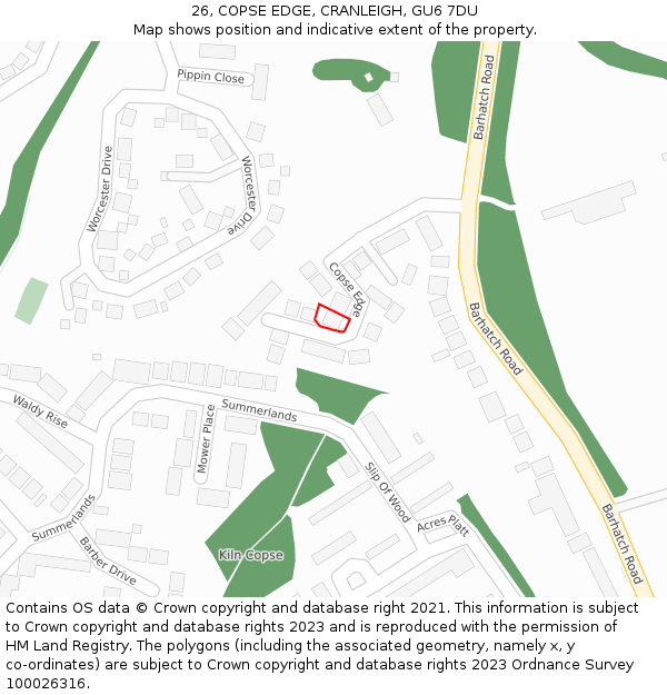 26, COPSE EDGE, CRANLEIGH, GU6 7DU: Location map and indicative extent of plot