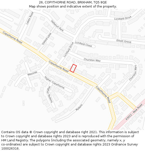 26, COPYTHORNE ROAD, BRIXHAM, TQ5 8QE: Location map and indicative extent of plot