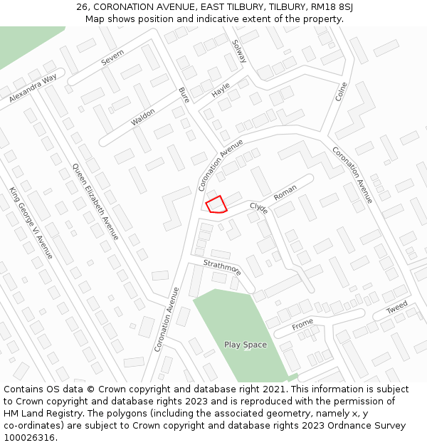 26, CORONATION AVENUE, EAST TILBURY, TILBURY, RM18 8SJ: Location map and indicative extent of plot