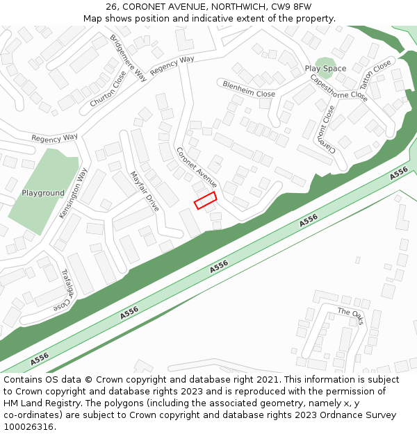 26, CORONET AVENUE, NORTHWICH, CW9 8FW: Location map and indicative extent of plot