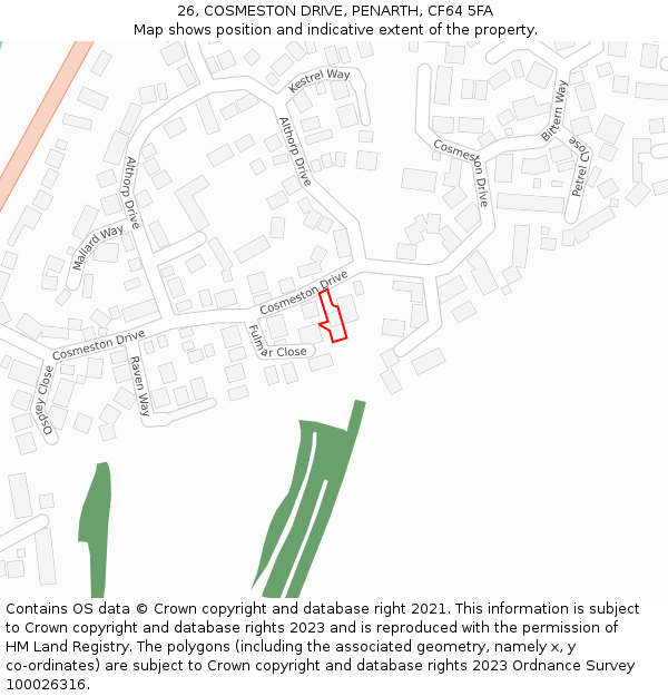 26, COSMESTON DRIVE, PENARTH, CF64 5FA: Location map and indicative extent of plot