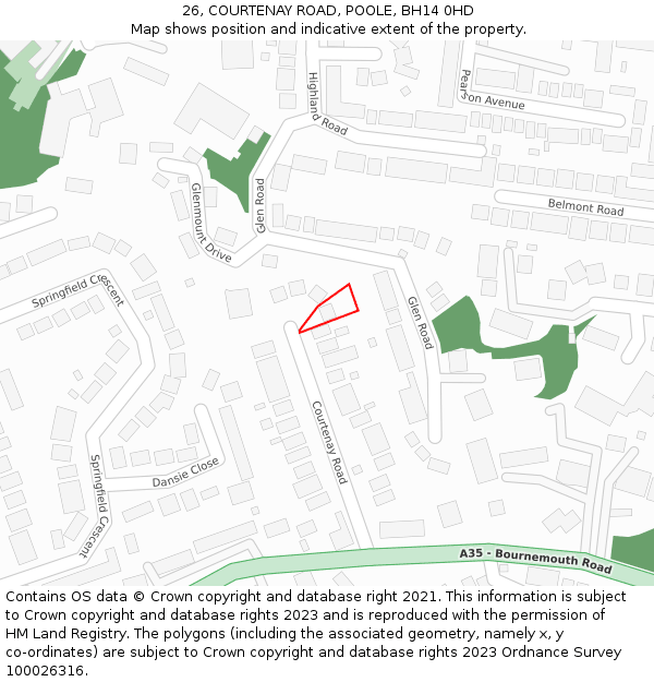 26, COURTENAY ROAD, POOLE, BH14 0HD: Location map and indicative extent of plot
