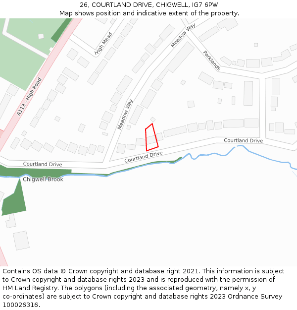 26, COURTLAND DRIVE, CHIGWELL, IG7 6PW: Location map and indicative extent of plot