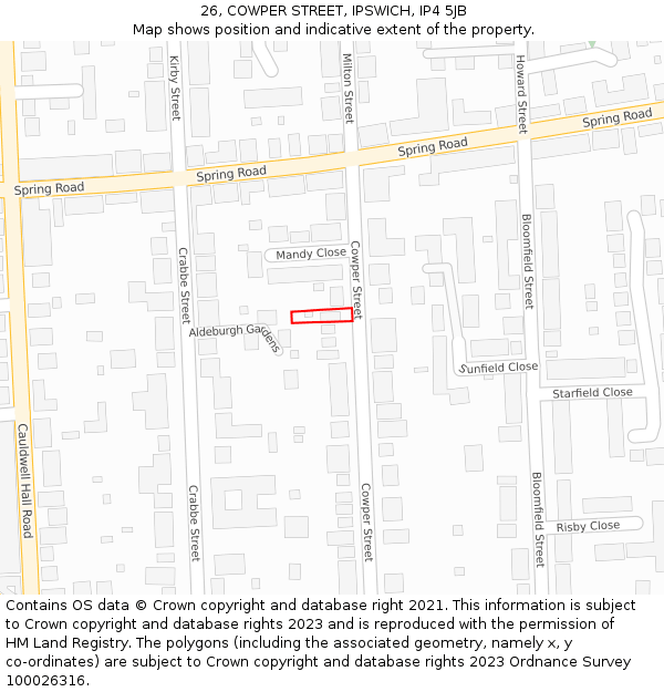 26, COWPER STREET, IPSWICH, IP4 5JB: Location map and indicative extent of plot