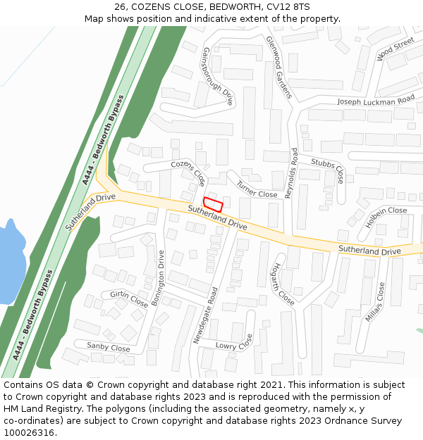 26, COZENS CLOSE, BEDWORTH, CV12 8TS: Location map and indicative extent of plot