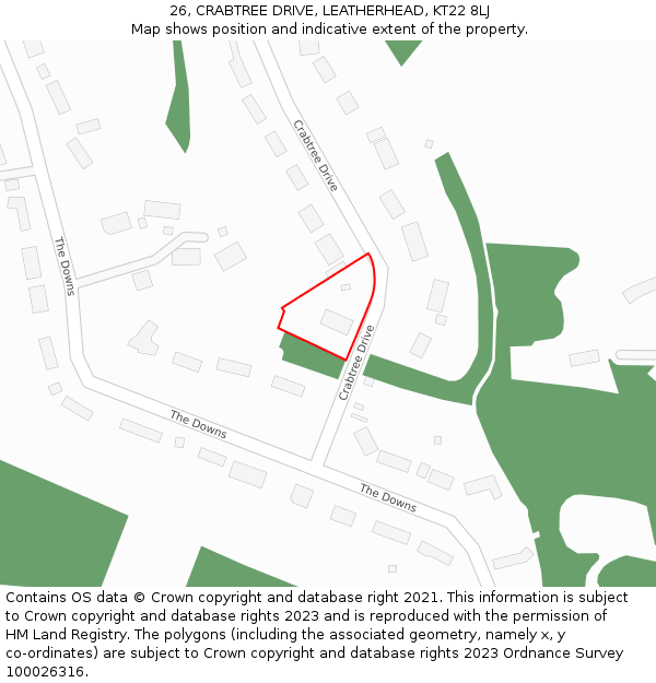 26, CRABTREE DRIVE, LEATHERHEAD, KT22 8LJ: Location map and indicative extent of plot