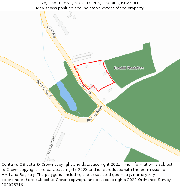 26, CRAFT LANE, NORTHREPPS, CROMER, NR27 0LL: Location map and indicative extent of plot