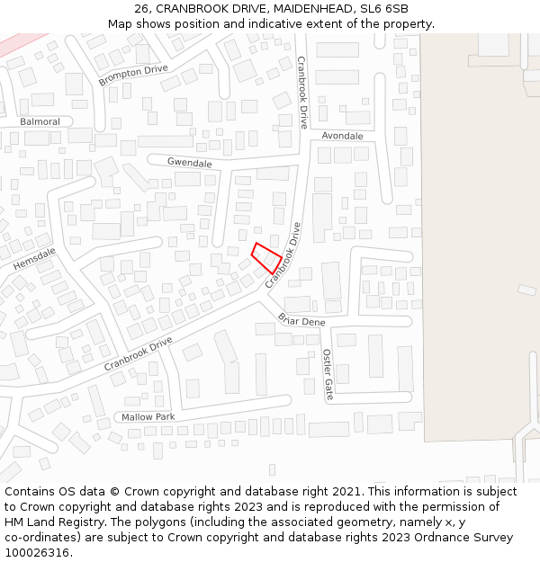 26, CRANBROOK DRIVE, MAIDENHEAD, SL6 6SB: Location map and indicative extent of plot