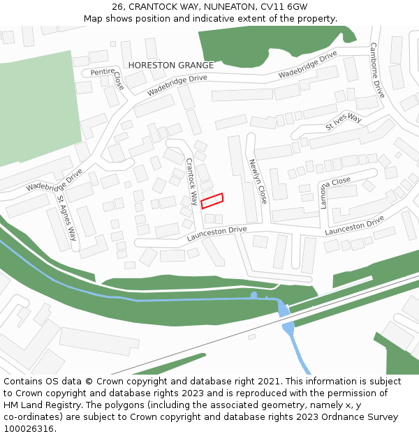 26, CRANTOCK WAY, NUNEATON, CV11 6GW: Location map and indicative extent of plot