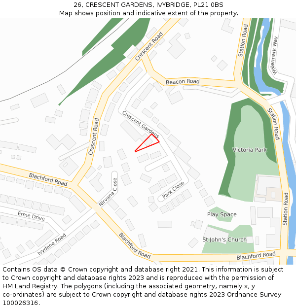 26, CRESCENT GARDENS, IVYBRIDGE, PL21 0BS: Location map and indicative extent of plot