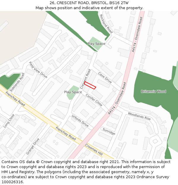 26, CRESCENT ROAD, BRISTOL, BS16 2TW: Location map and indicative extent of plot