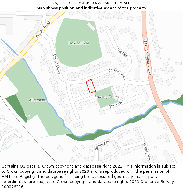 26, CRICKET LAWNS, OAKHAM, LE15 6HT: Location map and indicative extent of plot