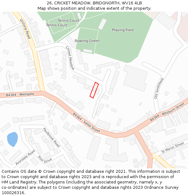 26, CRICKET MEADOW, BRIDGNORTH, WV16 4LB: Location map and indicative extent of plot