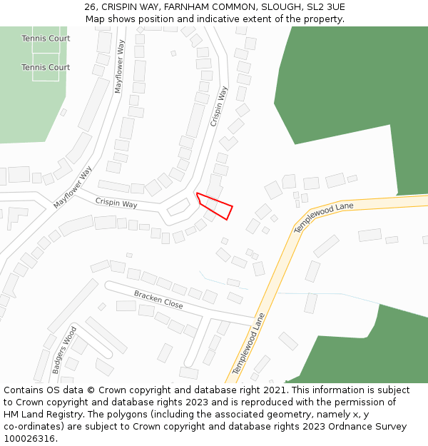 26, CRISPIN WAY, FARNHAM COMMON, SLOUGH, SL2 3UE: Location map and indicative extent of plot