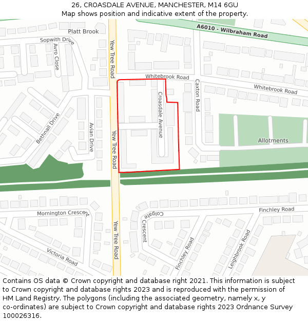 26, CROASDALE AVENUE, MANCHESTER, M14 6GU: Location map and indicative extent of plot