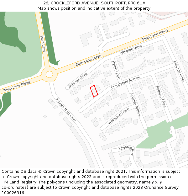 26, CROCKLEFORD AVENUE, SOUTHPORT, PR8 6UA: Location map and indicative extent of plot