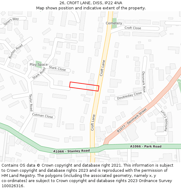 26, CROFT LANE, DISS, IP22 4NA: Location map and indicative extent of plot