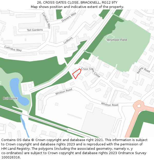 26, CROSS GATES CLOSE, BRACKNELL, RG12 9TY: Location map and indicative extent of plot