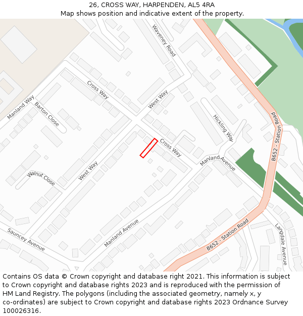 26, CROSS WAY, HARPENDEN, AL5 4RA: Location map and indicative extent of plot