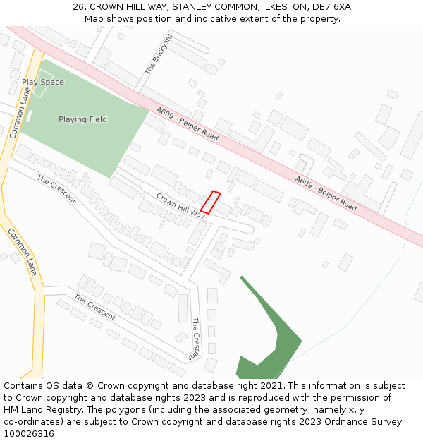 26, CROWN HILL WAY, STANLEY COMMON, ILKESTON, DE7 6XA: Location map and indicative extent of plot
