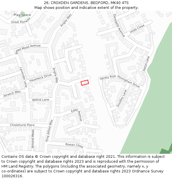 26, CROXDEN GARDENS, BEDFORD, MK40 4TS: Location map and indicative extent of plot