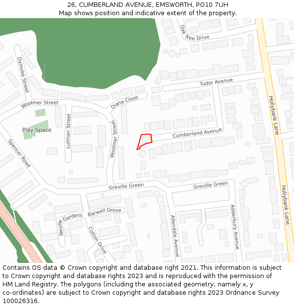 26, CUMBERLAND AVENUE, EMSWORTH, PO10 7UH: Location map and indicative extent of plot
