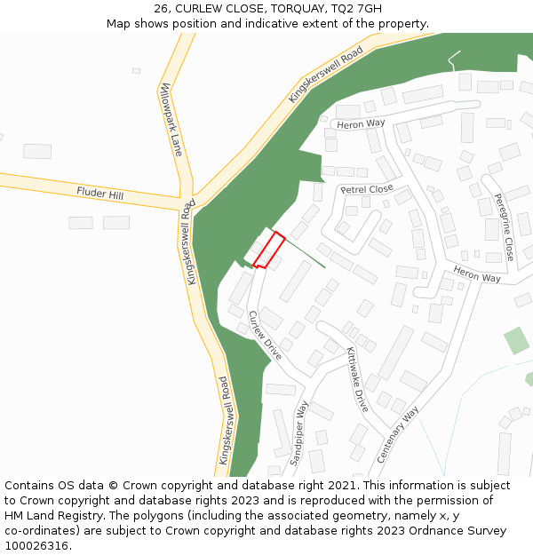 26, CURLEW CLOSE, TORQUAY, TQ2 7GH: Location map and indicative extent of plot