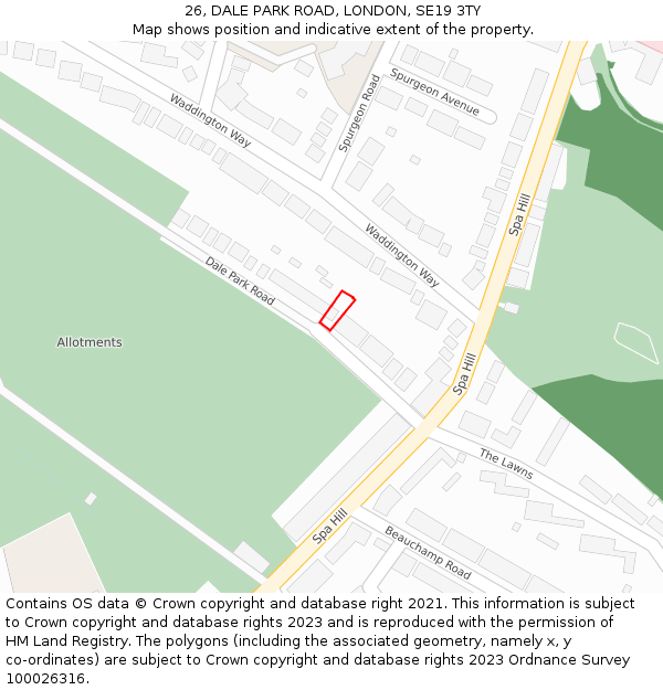 26, DALE PARK ROAD, LONDON, SE19 3TY: Location map and indicative extent of plot
