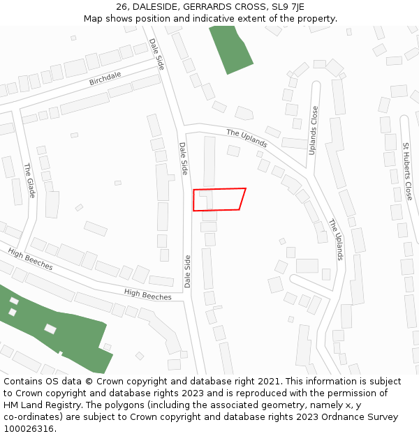 26, DALESIDE, GERRARDS CROSS, SL9 7JE: Location map and indicative extent of plot