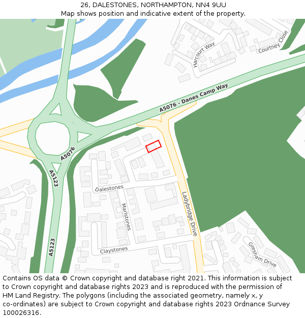 26, DALESTONES, NORTHAMPTON, NN4 9UU: Location map and indicative extent of plot