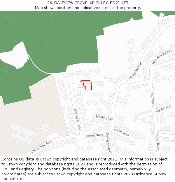 26, DALEVIEW GROVE, KEIGHLEY, BD21 4TB: Location map and indicative extent of plot