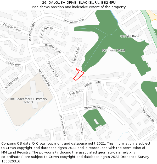 26, DALGLISH DRIVE, BLACKBURN, BB2 4FU: Location map and indicative extent of plot
