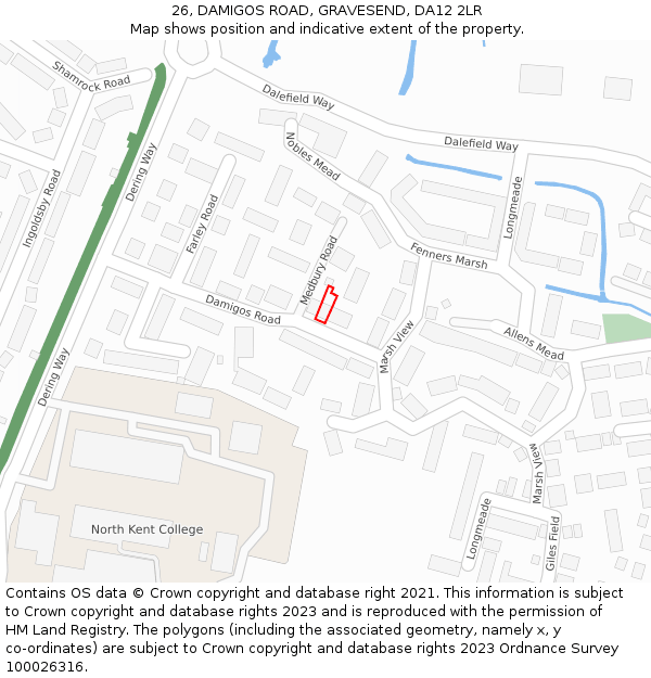 26, DAMIGOS ROAD, GRAVESEND, DA12 2LR: Location map and indicative extent of plot