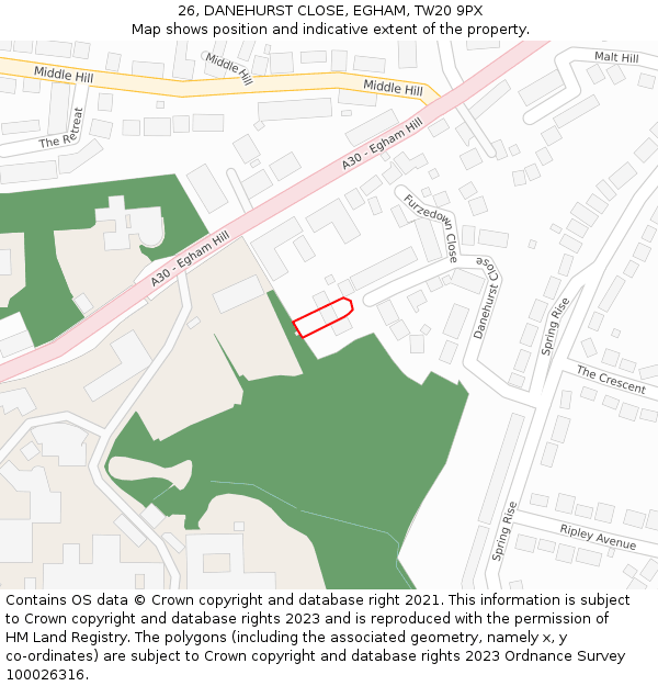 26, DANEHURST CLOSE, EGHAM, TW20 9PX: Location map and indicative extent of plot