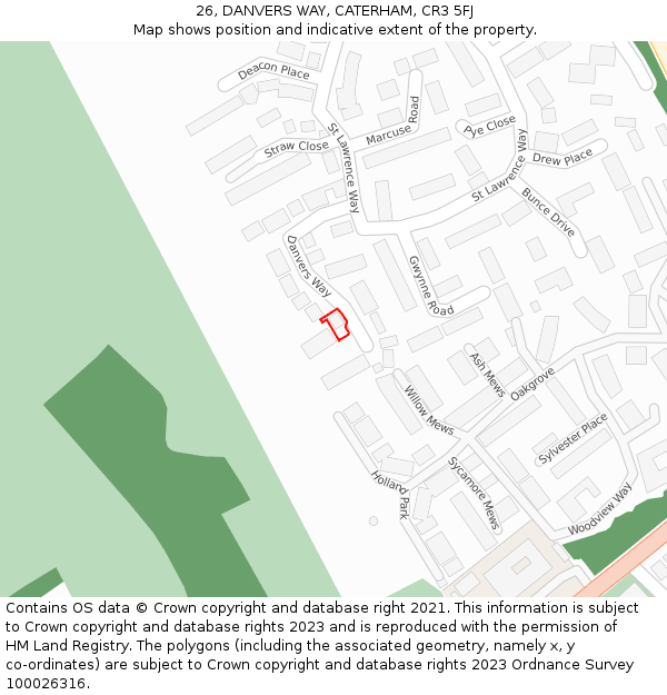 26, DANVERS WAY, CATERHAM, CR3 5FJ: Location map and indicative extent of plot