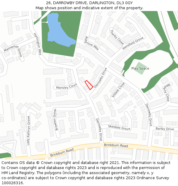 26, DARROWBY DRIVE, DARLINGTON, DL3 0GY: Location map and indicative extent of plot