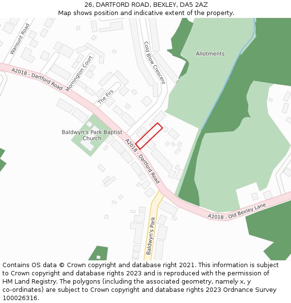 26, DARTFORD ROAD, BEXLEY, DA5 2AZ: Location map and indicative extent of plot